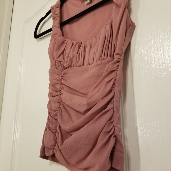 Pink Y2K Ruched Tank Top Mid Length Top Nude Women XS Vintage Feminine Girly - Picture 5 of 10
